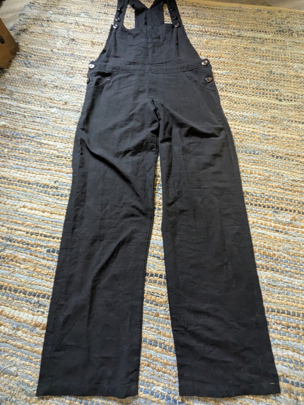 NWT Black Overalls L Jumpsuit Minimalist Casual Relaxed Adjustable Button Strap - Picture 2 of 15